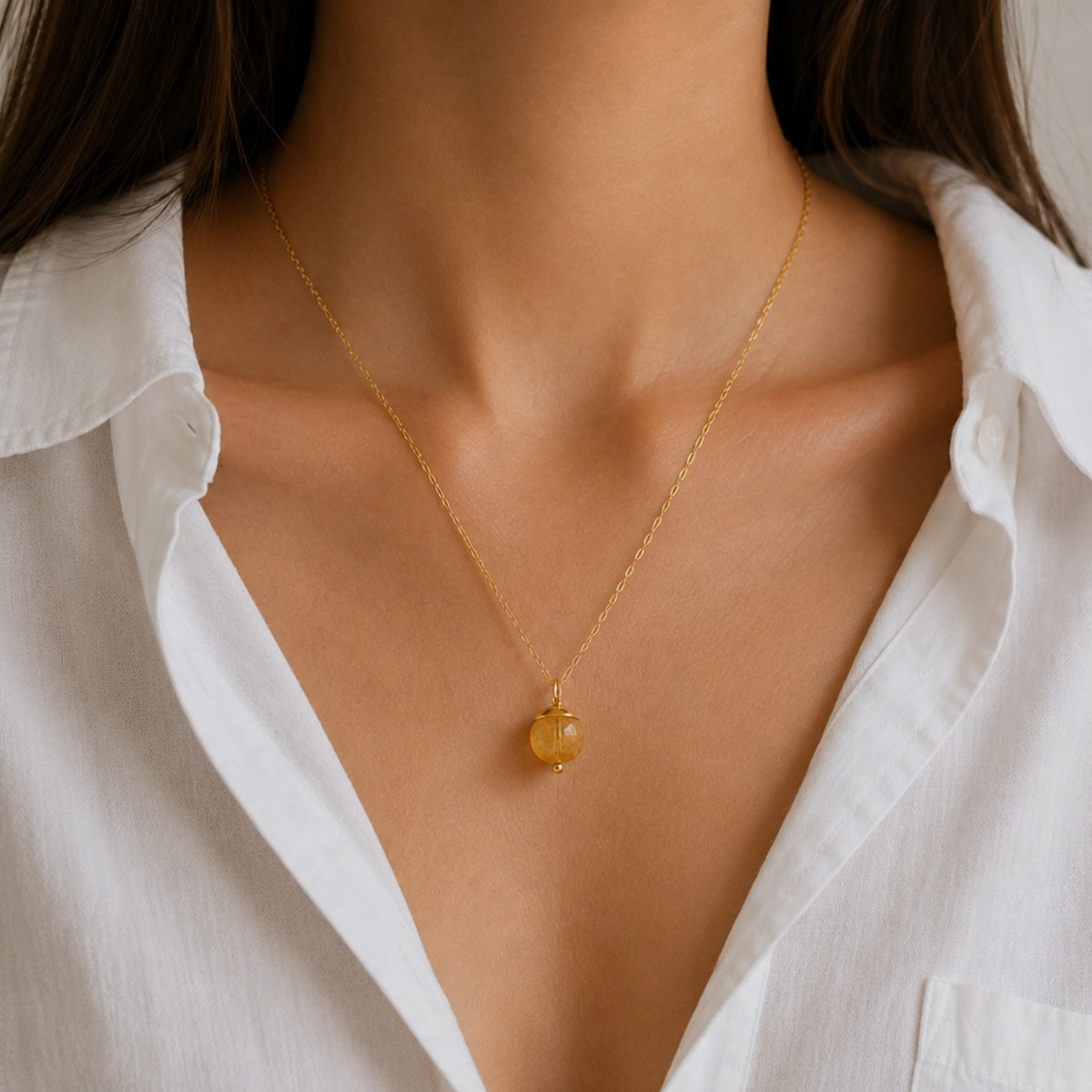 Citrine Round Bead Necklace