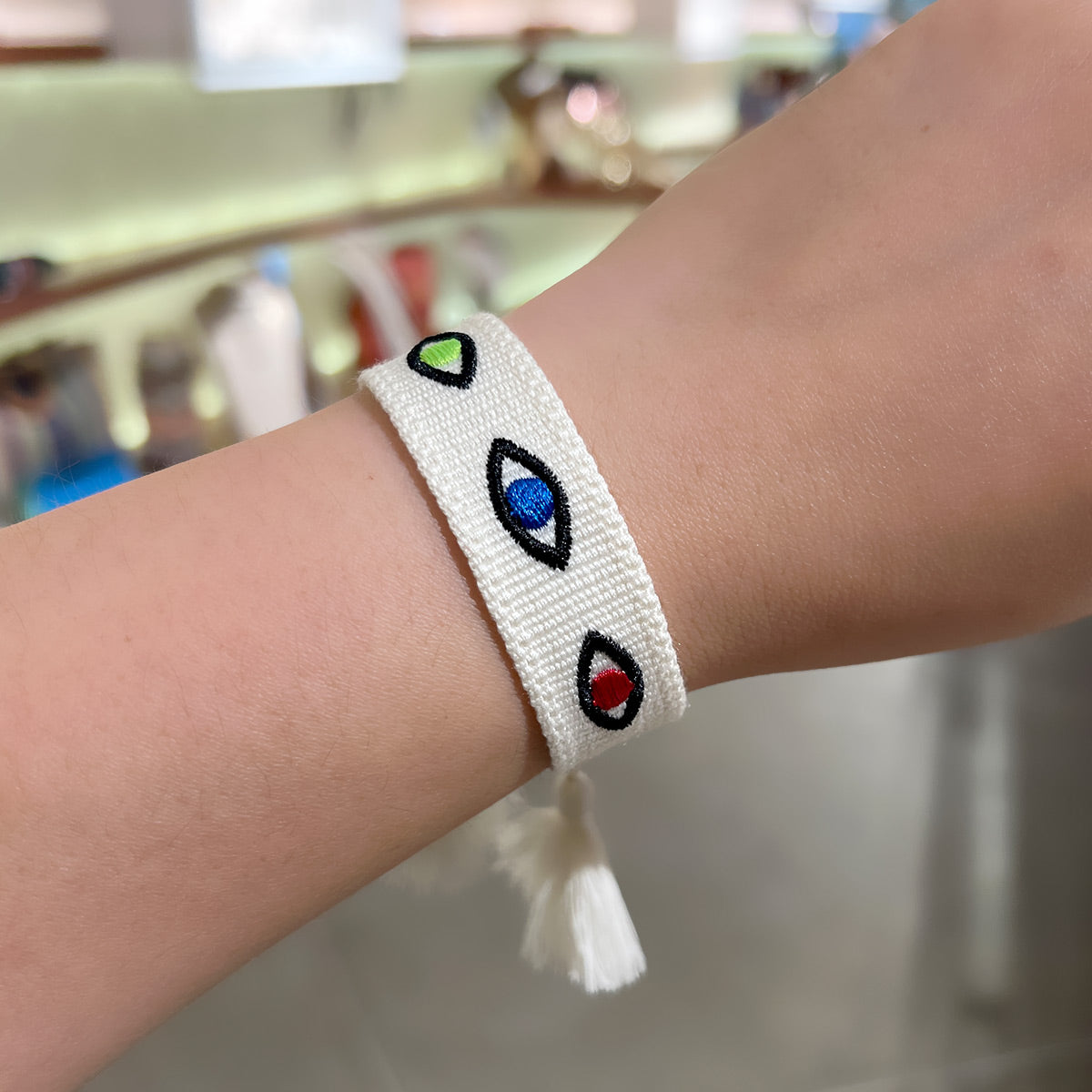 Buy You & Eye Evil Eyes White Woven Bracelet Online for Women | Free 3-Hour Delivery in Dubai | Boom & Mellow UAE