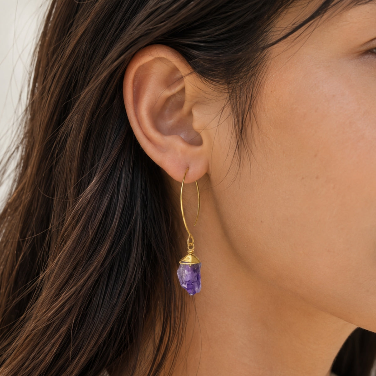 Raw Amethyst Dangle Earrings