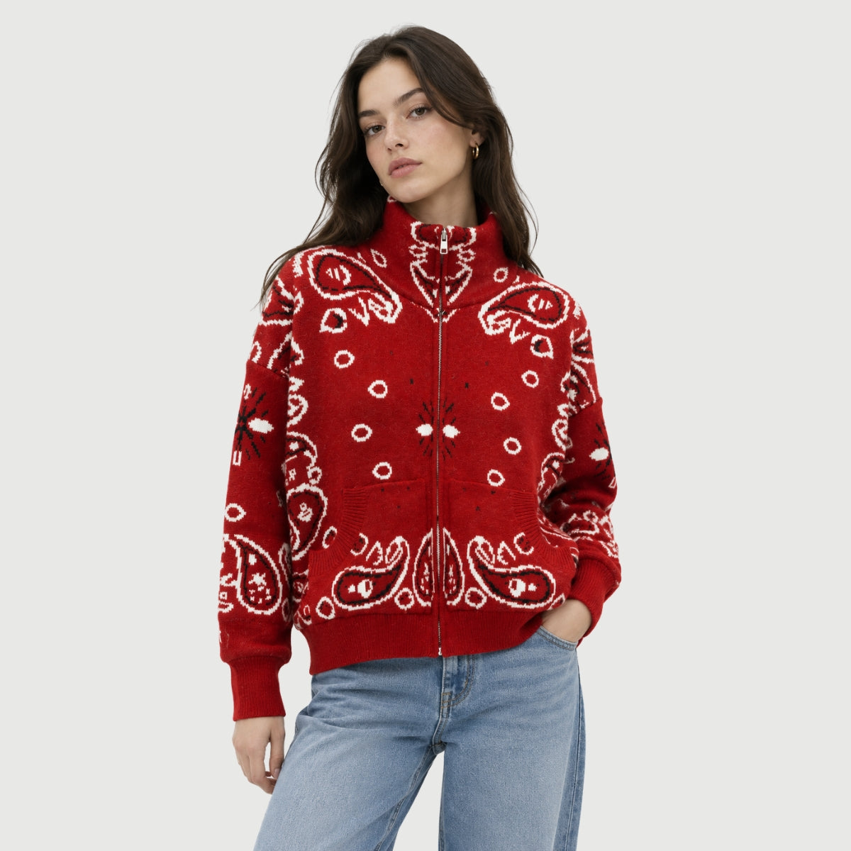 Red Bandana Zip Jacket