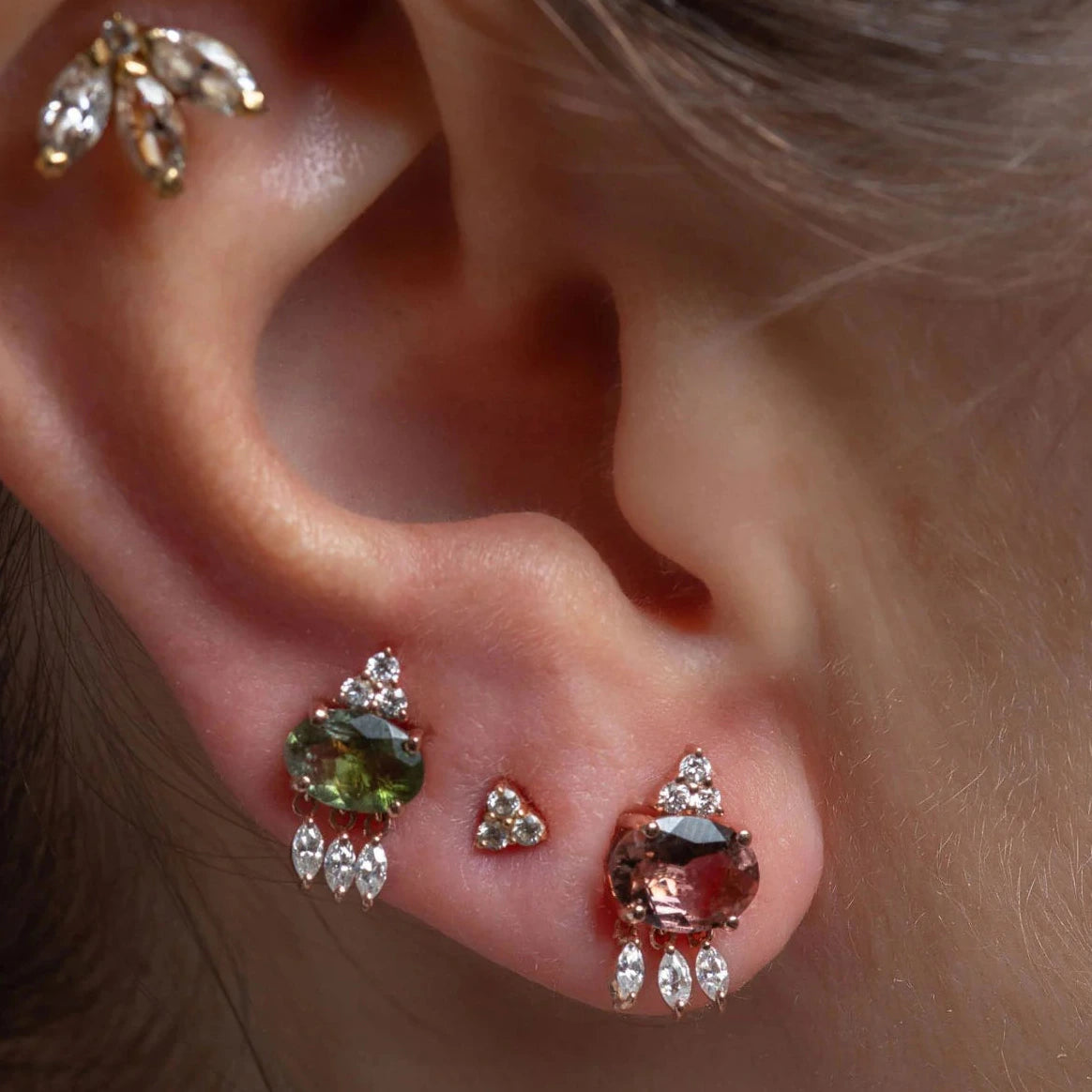 Lime Green Tourmaline with Dangling Stones Earring