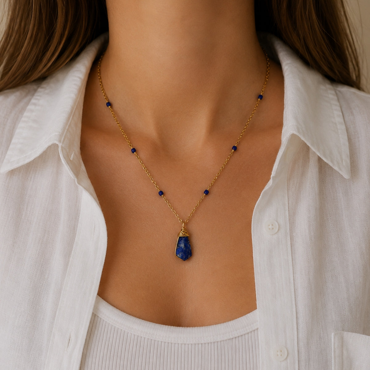 Raw Lapis Lazuli Station Necklace