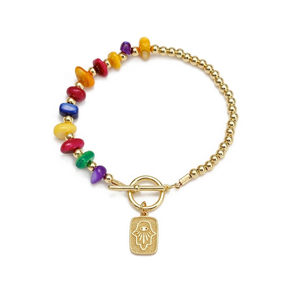 You & Eye Half Multicolor Stones and Gold Beads Bracelet | Boom & Mellow