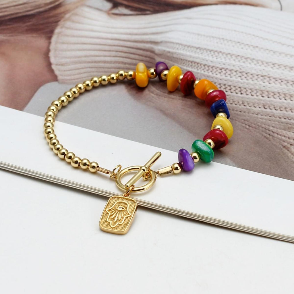 You & Eye Half Multicolor Stones and Gold Beads Bracelet | Boom & Mellow