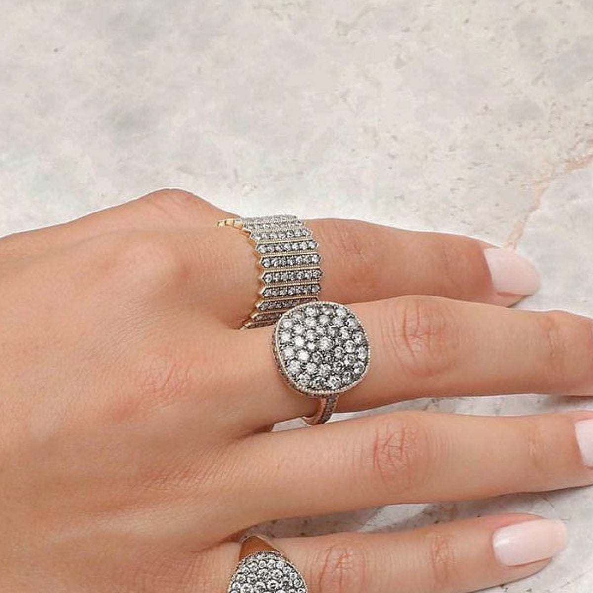 Sigha Bijoux 18k Gold Serrated Wide Band Pave Ring | Boom & Mellow