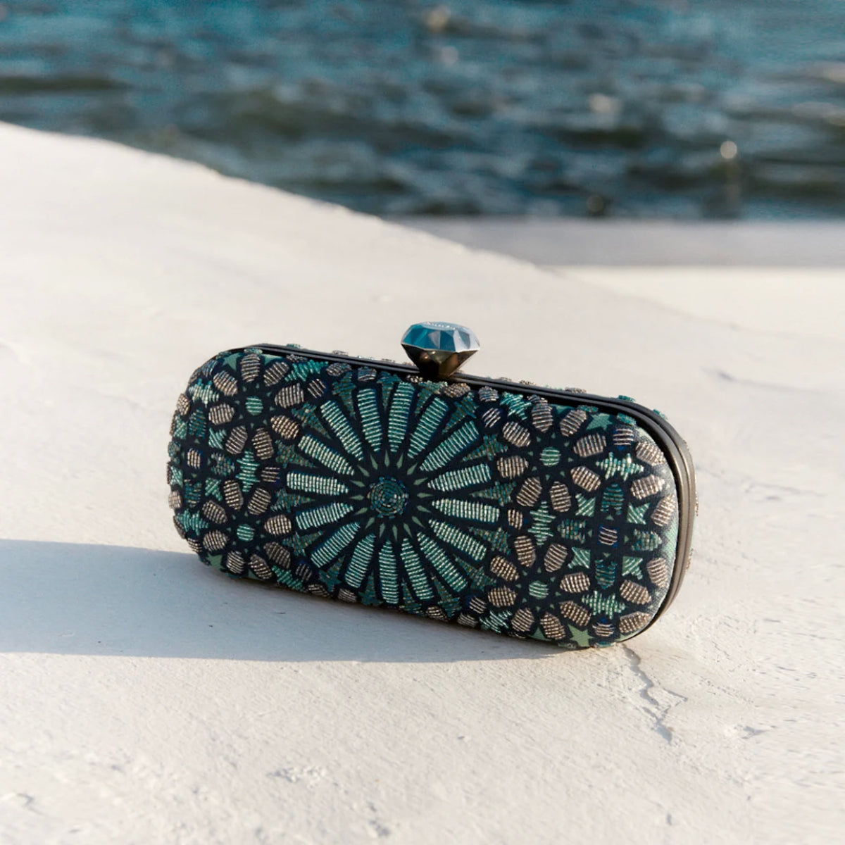 Sarah's Bag Morrocan Aqua Box Clutch