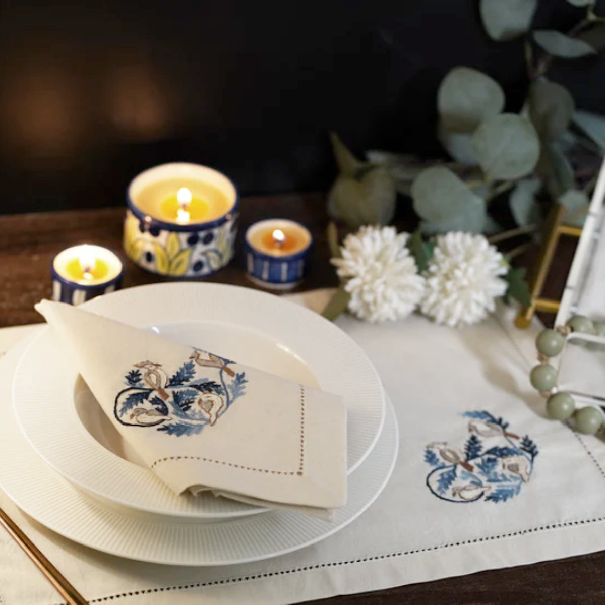 Organiks Plus Blue Birds Table Linen Set of 04