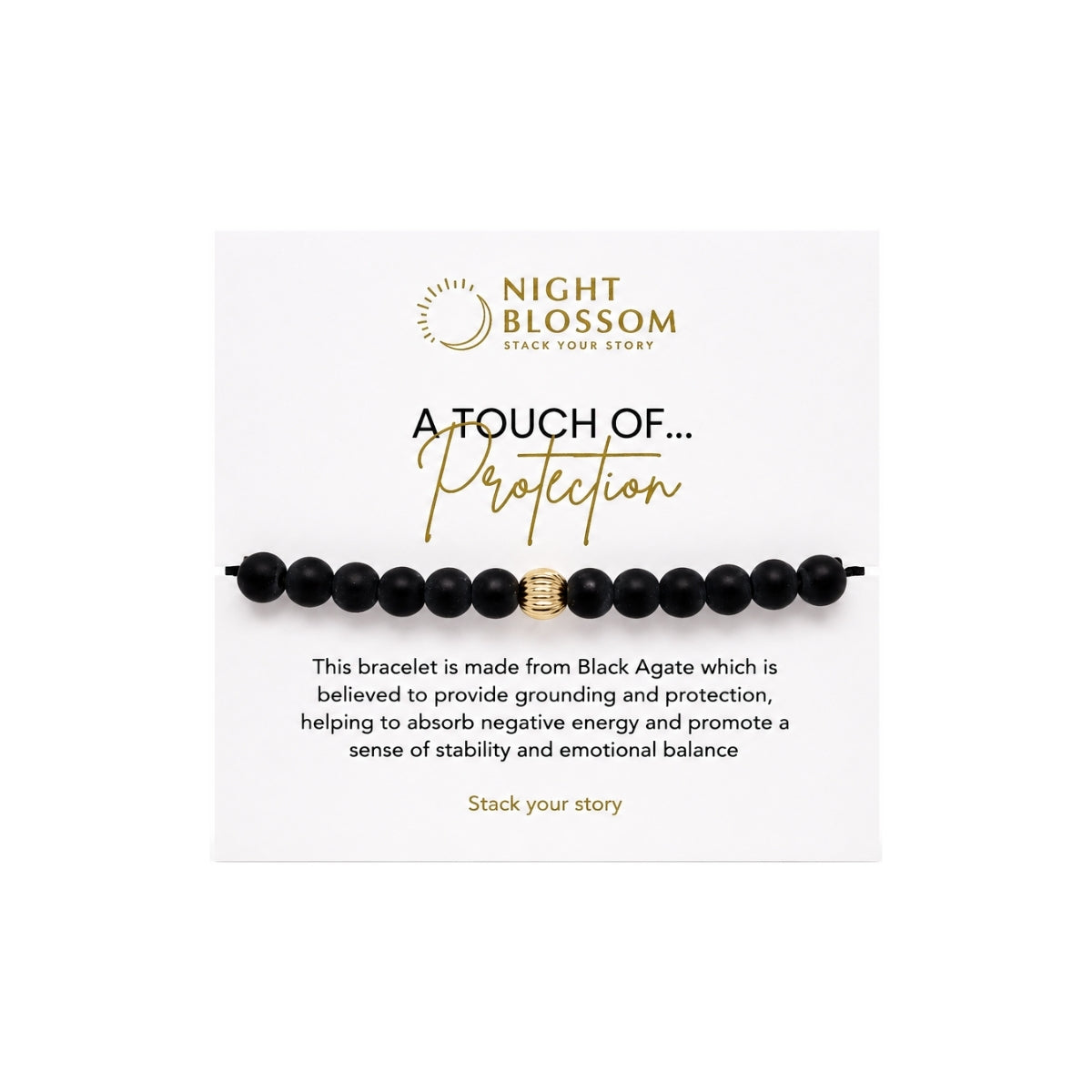 Night Blossom Black Agate Beaded Bracelet with Gold Dot