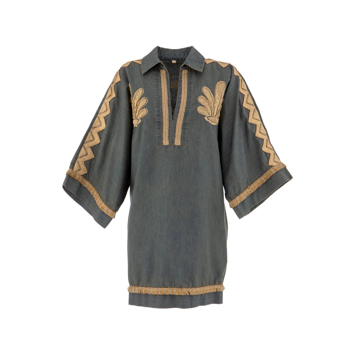 Buy Alex.Max Denim Shell Embroidered Kaftan Online for Women | Free 3-Hour Delivery in Dubai | Boom & Mellow UAE
