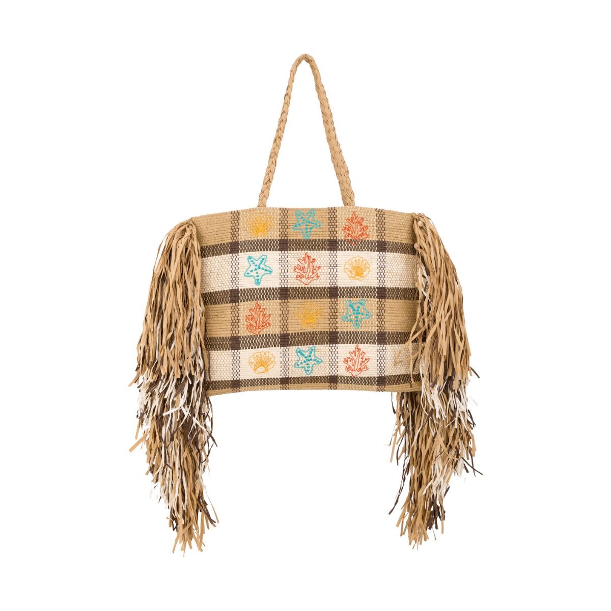 Buy Alex.Max Sea Life Beige Gingham Fringe Beach Bag Online for Women | Free 3-Hour Delivery in Dubai | Boom & Mellow UAE