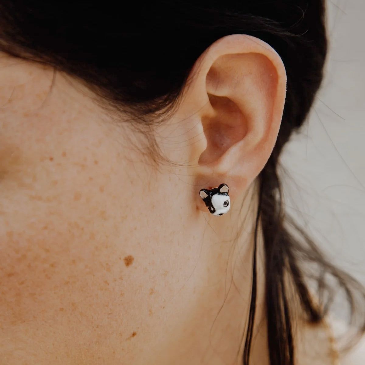 Buy Nach Bijoux Black & White French Bulldog Stud Earrings Online for Women | Free 3-Hour Delivery in Dubai | Boom & Mellow UAE