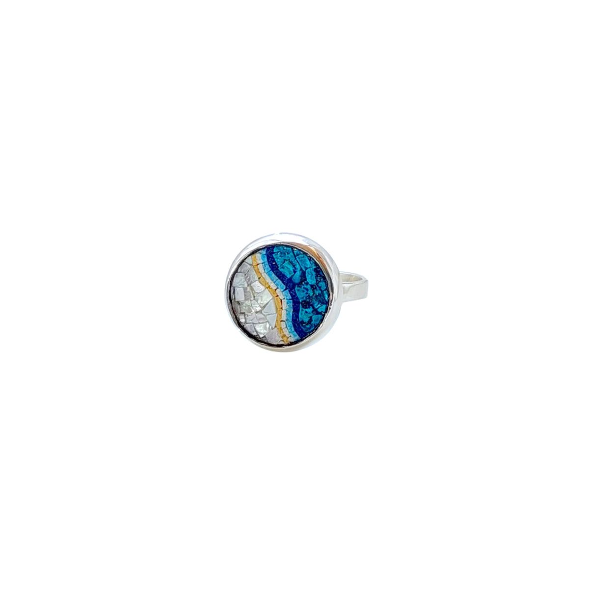 Beach and Sea Ring Micro Mosaic Jewelry Made of 925 Silver