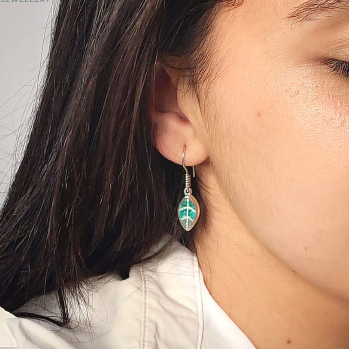 Olive Leaf Earring Micro Mosaic Jewelry Made of 925 Silver