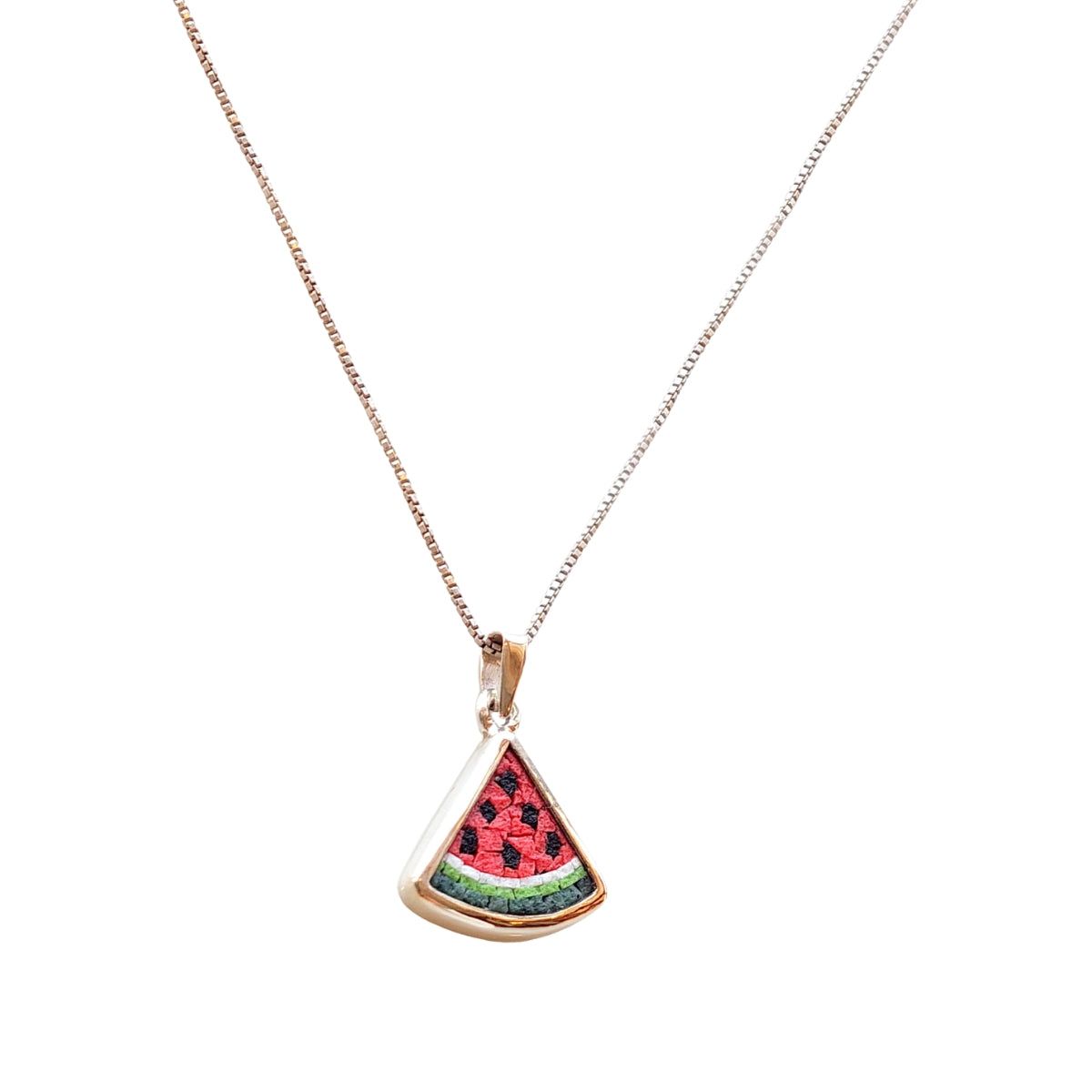 Watermelon Necklace Micro Mosaic Jewelry Made of 925 Silver