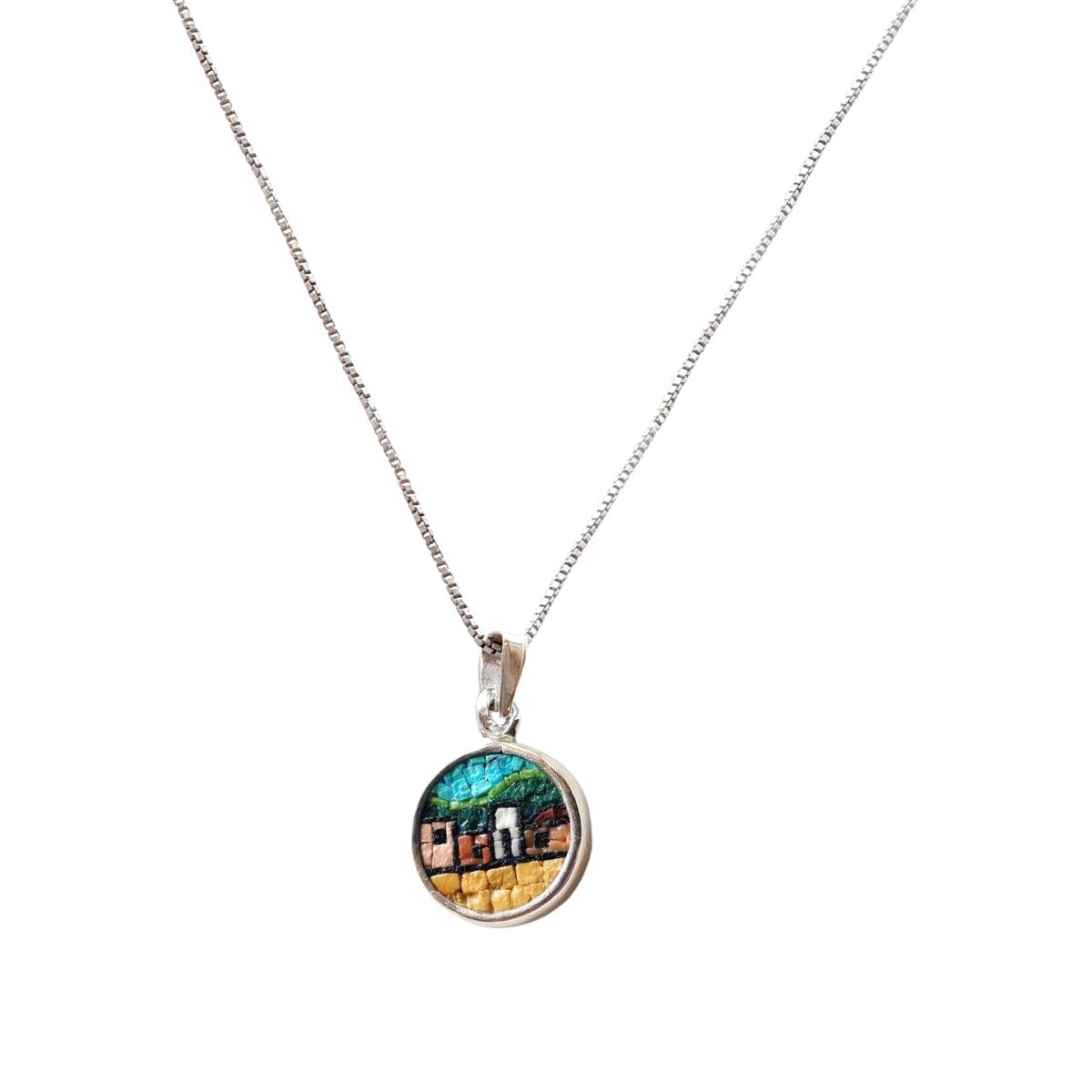 Small Village Necklace Micro Mosaic Jewelry Made of 925 Silver