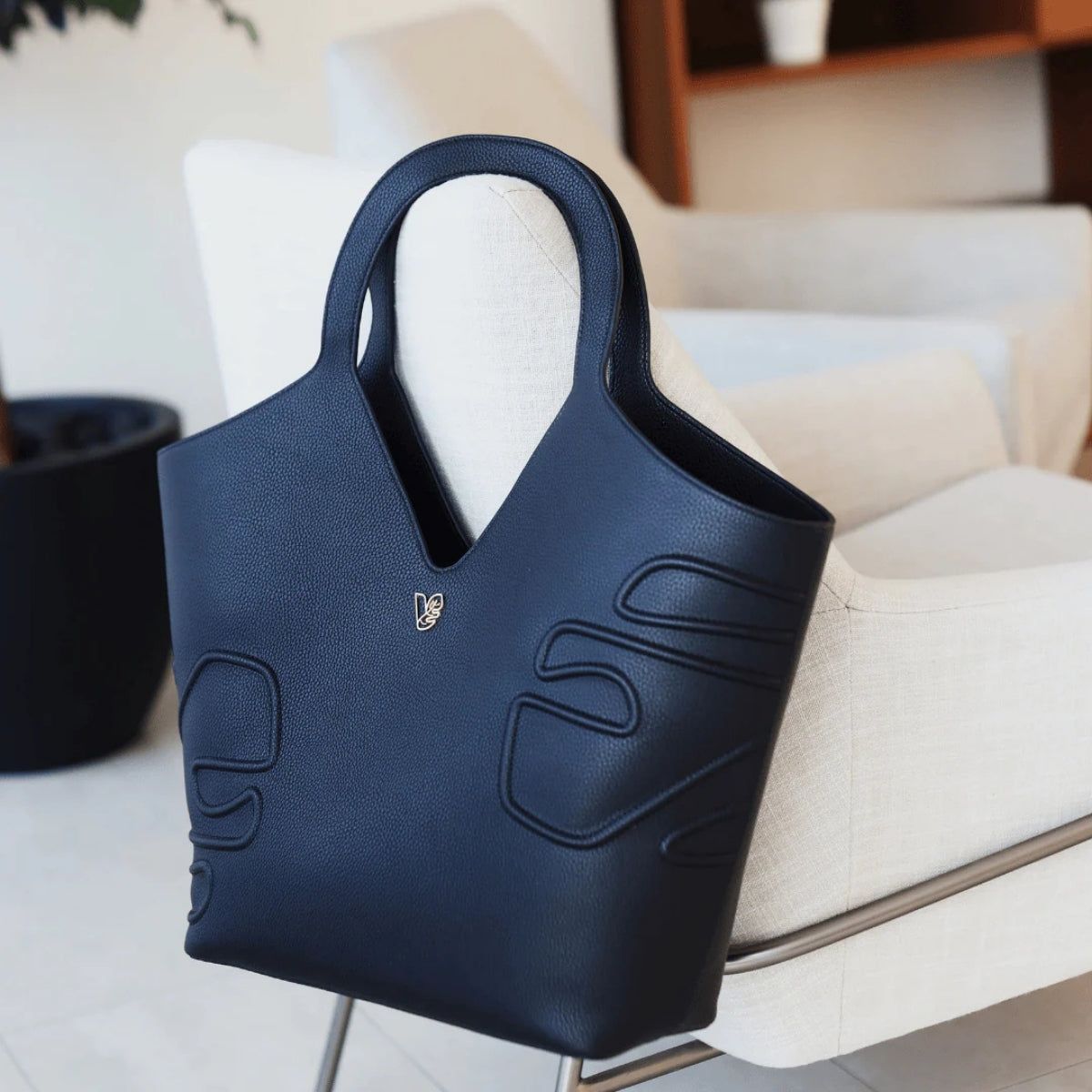 Bag by Veganologie in Blueberry Color Tote Bag. Made of Vegan Bamboo Leather.