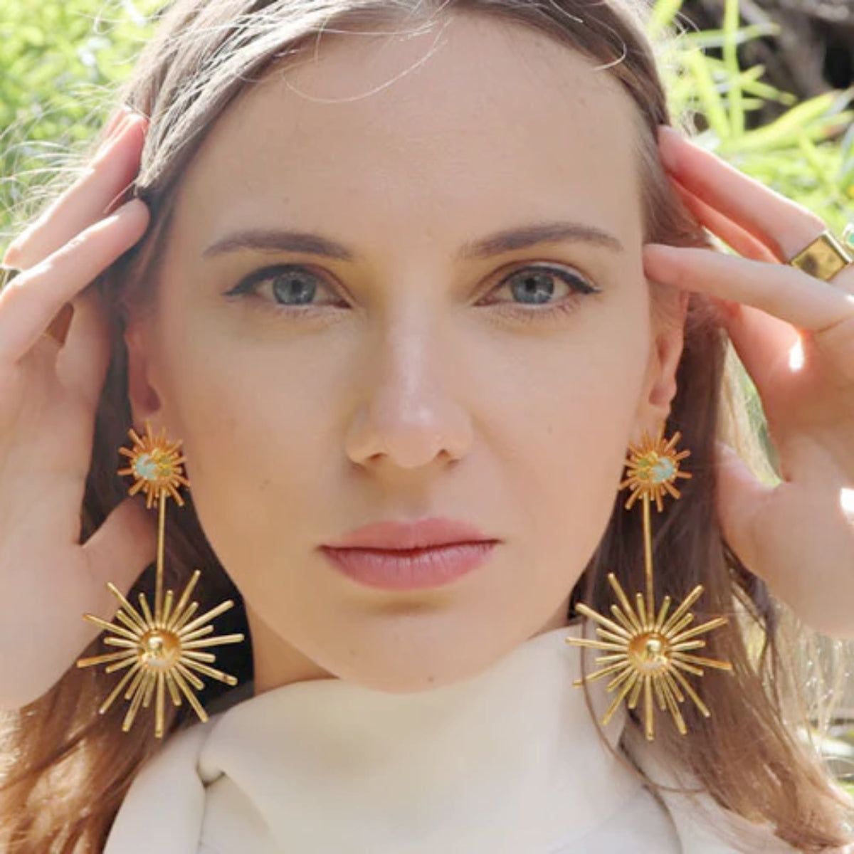 Lina Hernandez Maxi Luciana Starburst Earrings with Rose Quartz