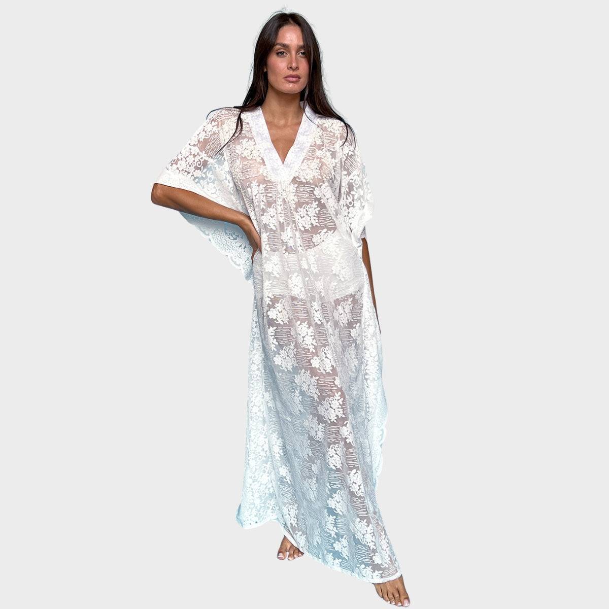 Antica Sartoria White Testa Lace Kaftan Cover-Up