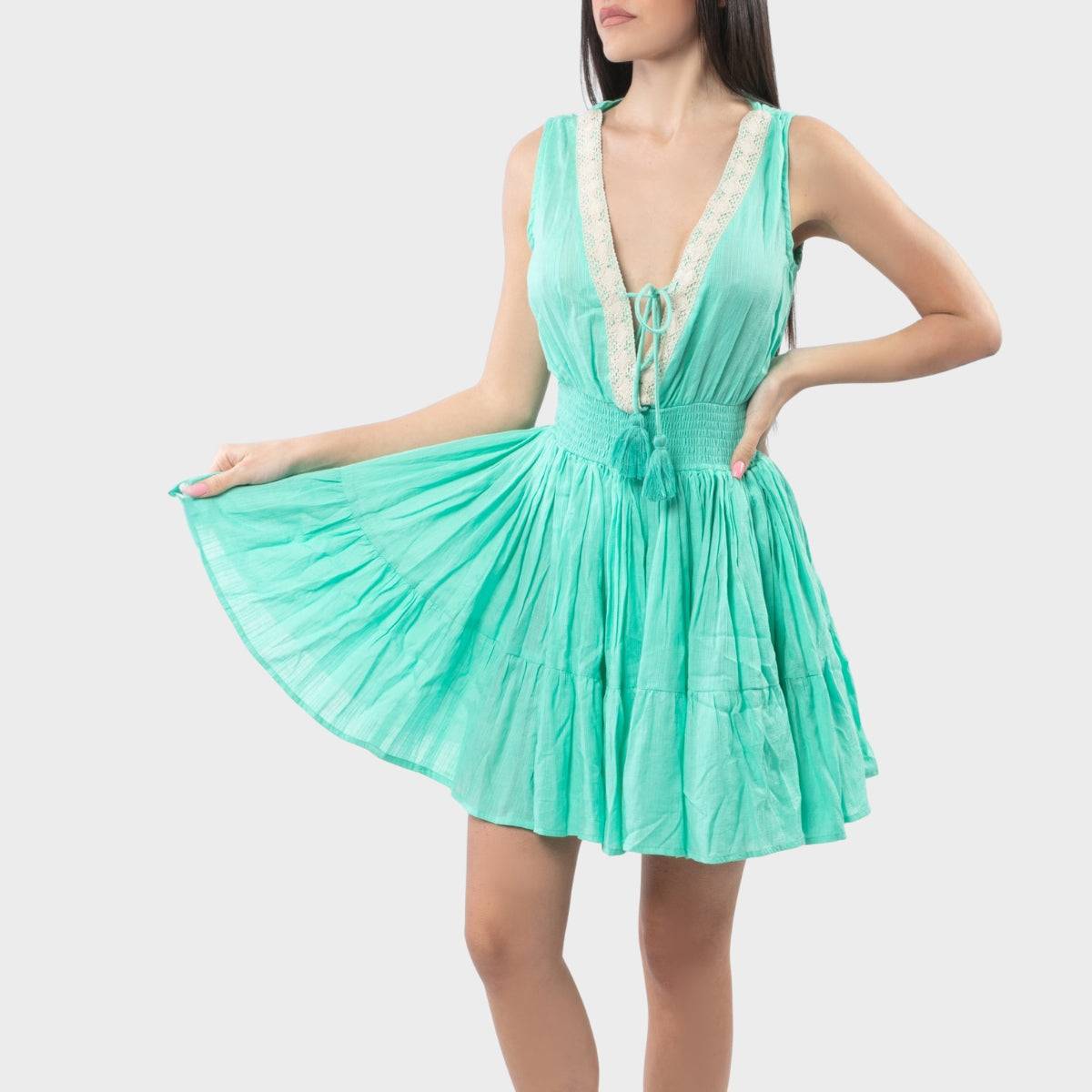Antica Sartoria Seafoam Green Smocked Mini Dress