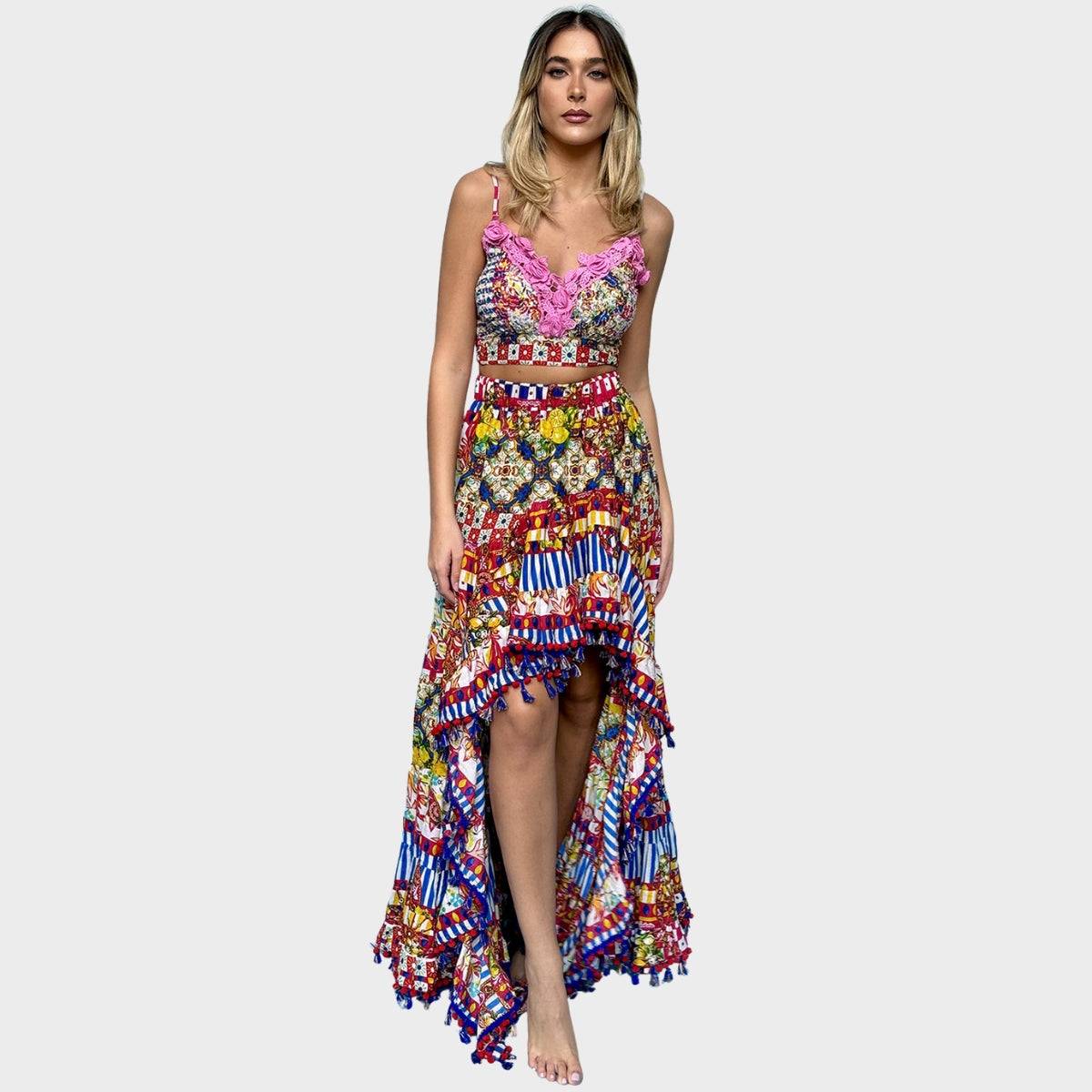 Antica Sartoria Vibrant Print Skirt and Crop Top Set