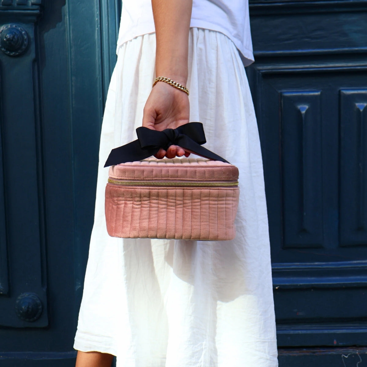 Bag-All Small Pink Quilted Eco Velvet Makeup Case