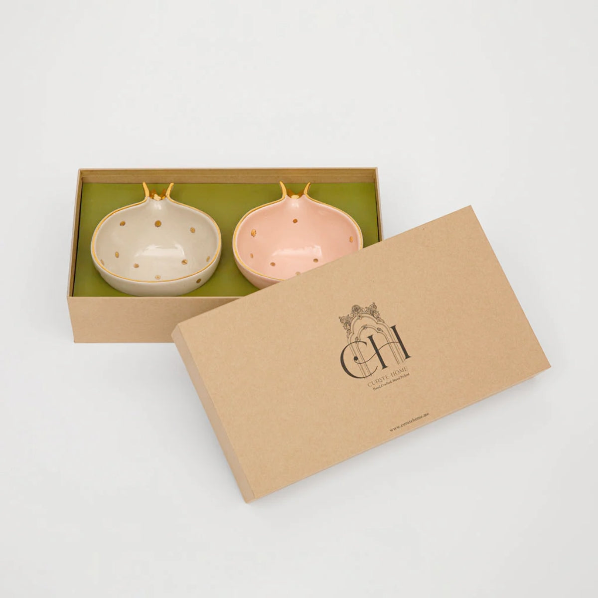 Pink and Cream Pomegranate Bowls Set of 2