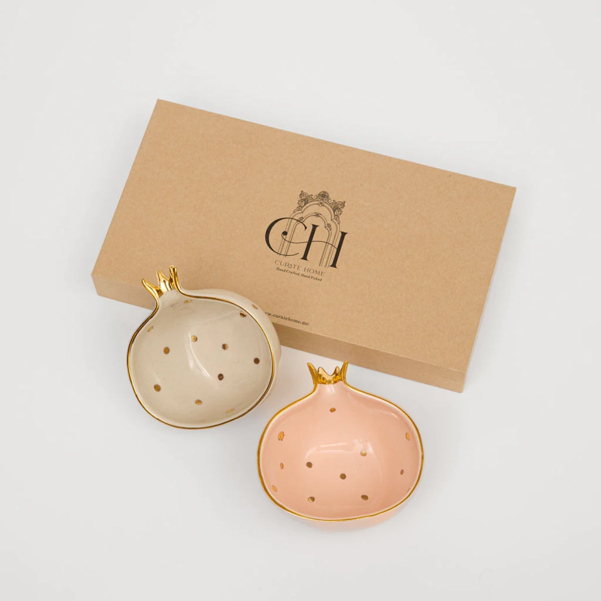 Curate Home Pink and Cream Pomegranate Bowls Set of 2