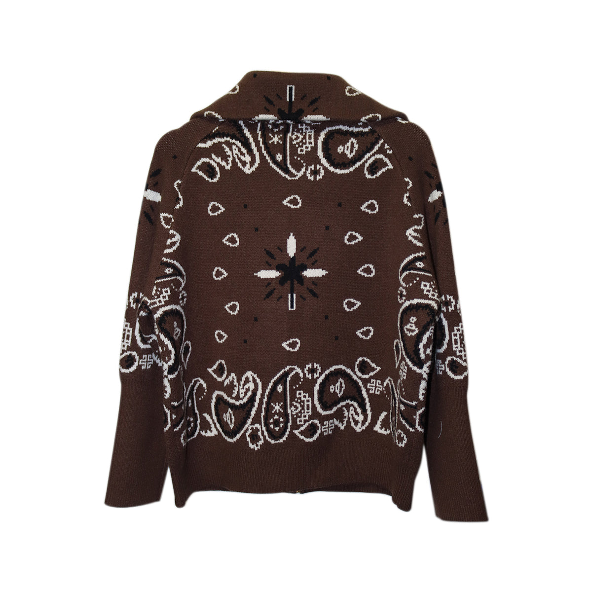 Brown Bandana Paisley Pattern Zip Sweater