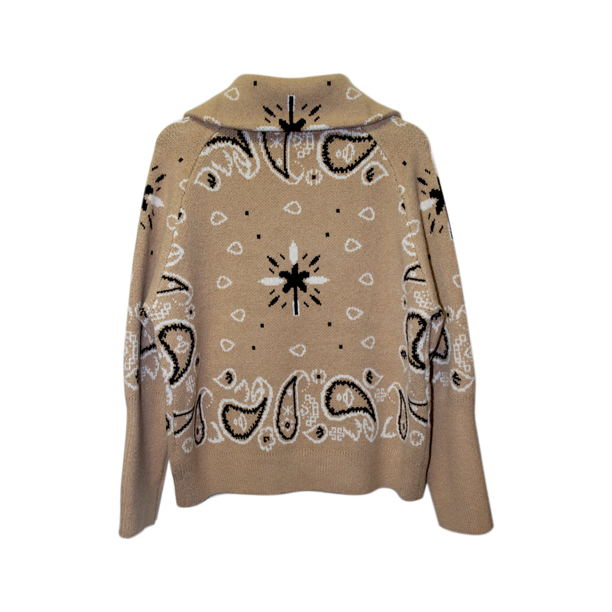Beige Bandana Paisley Pattern Zip Sweater