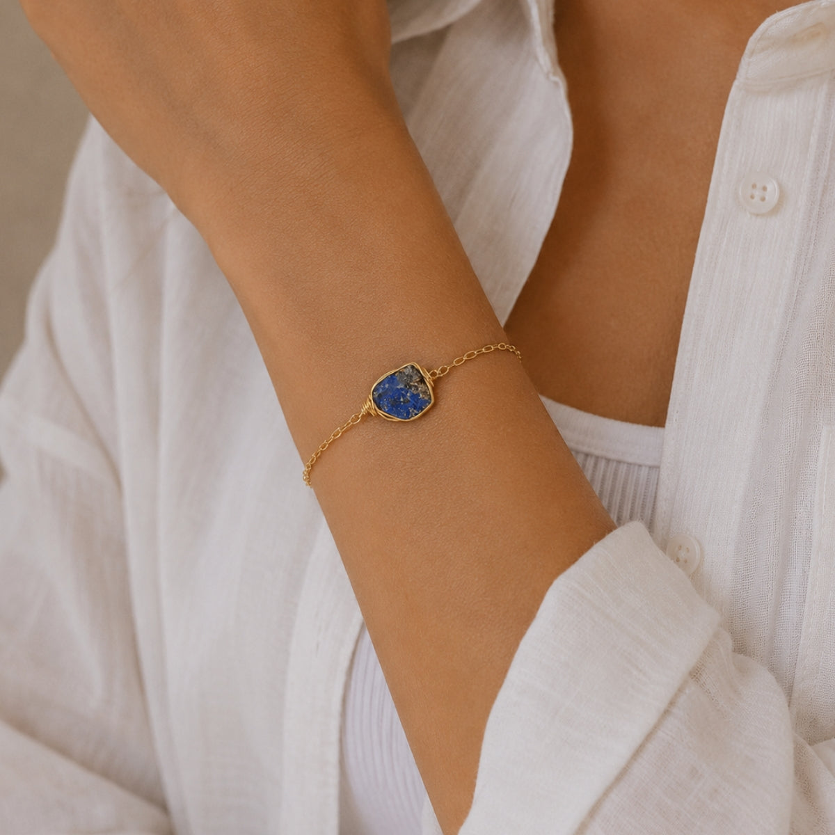 Raw Lapis Lazuli Chain Bracelet