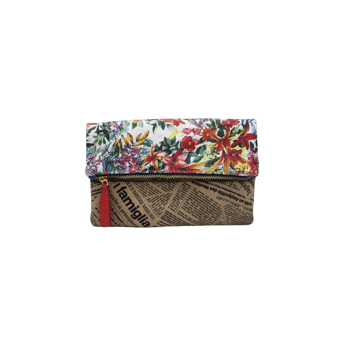 Ebarrito Textured Metallic and Floral Leather Clutch
