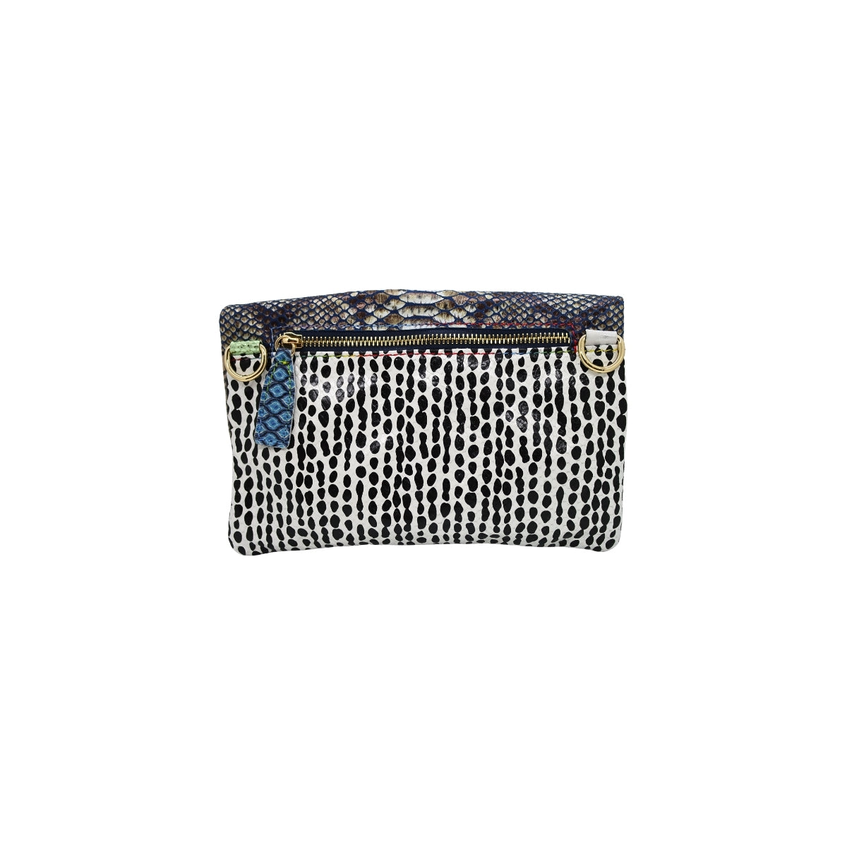 Ebarrito Bold Snakeskin and Newspaper Print Leather Clutch