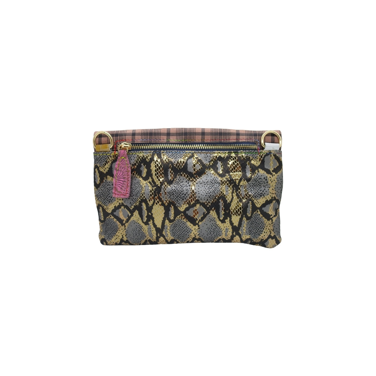 Snake Print and Plaid Leather Clutch