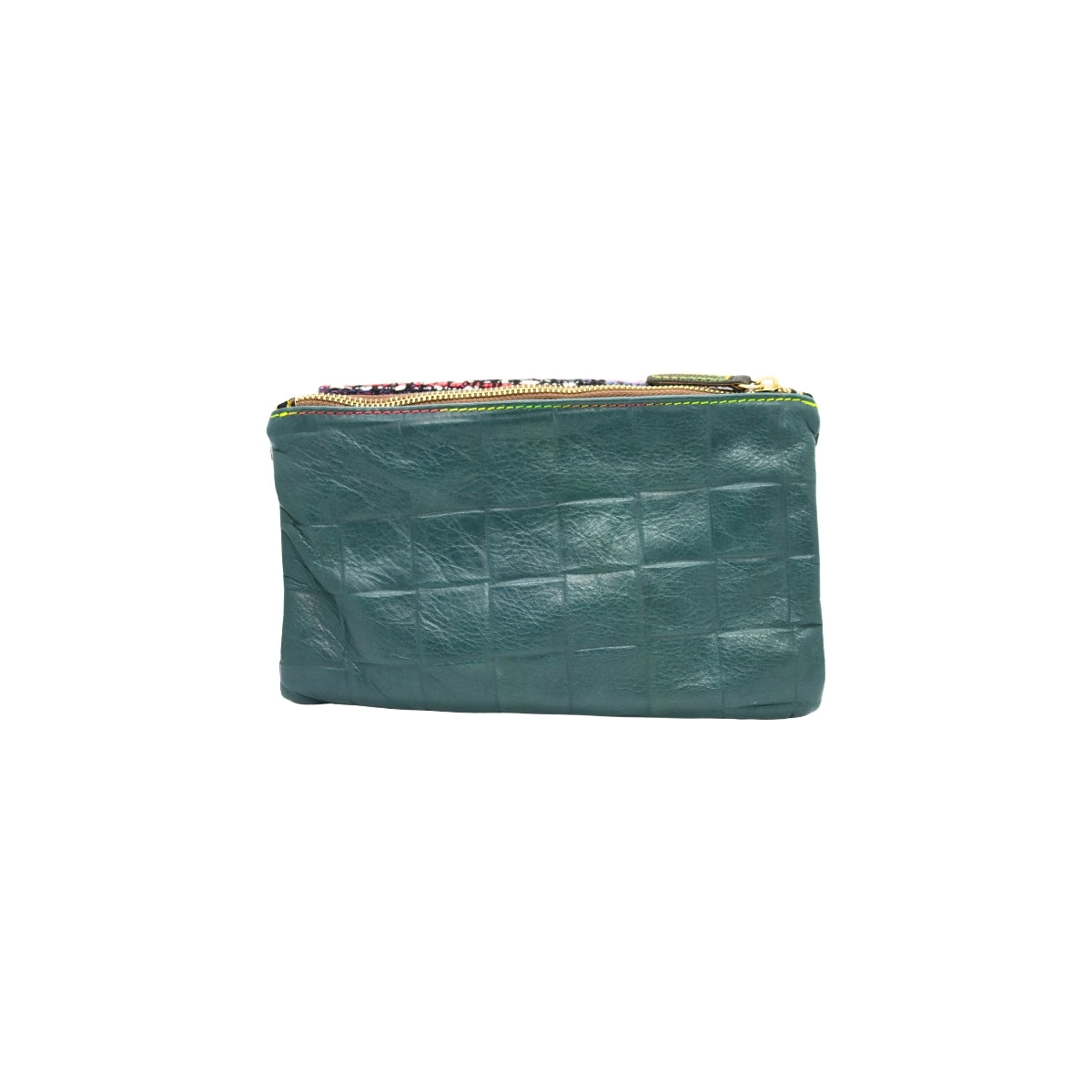 Ebarrito Tweed Fabric and Embossed Foldover Leather Clutch
