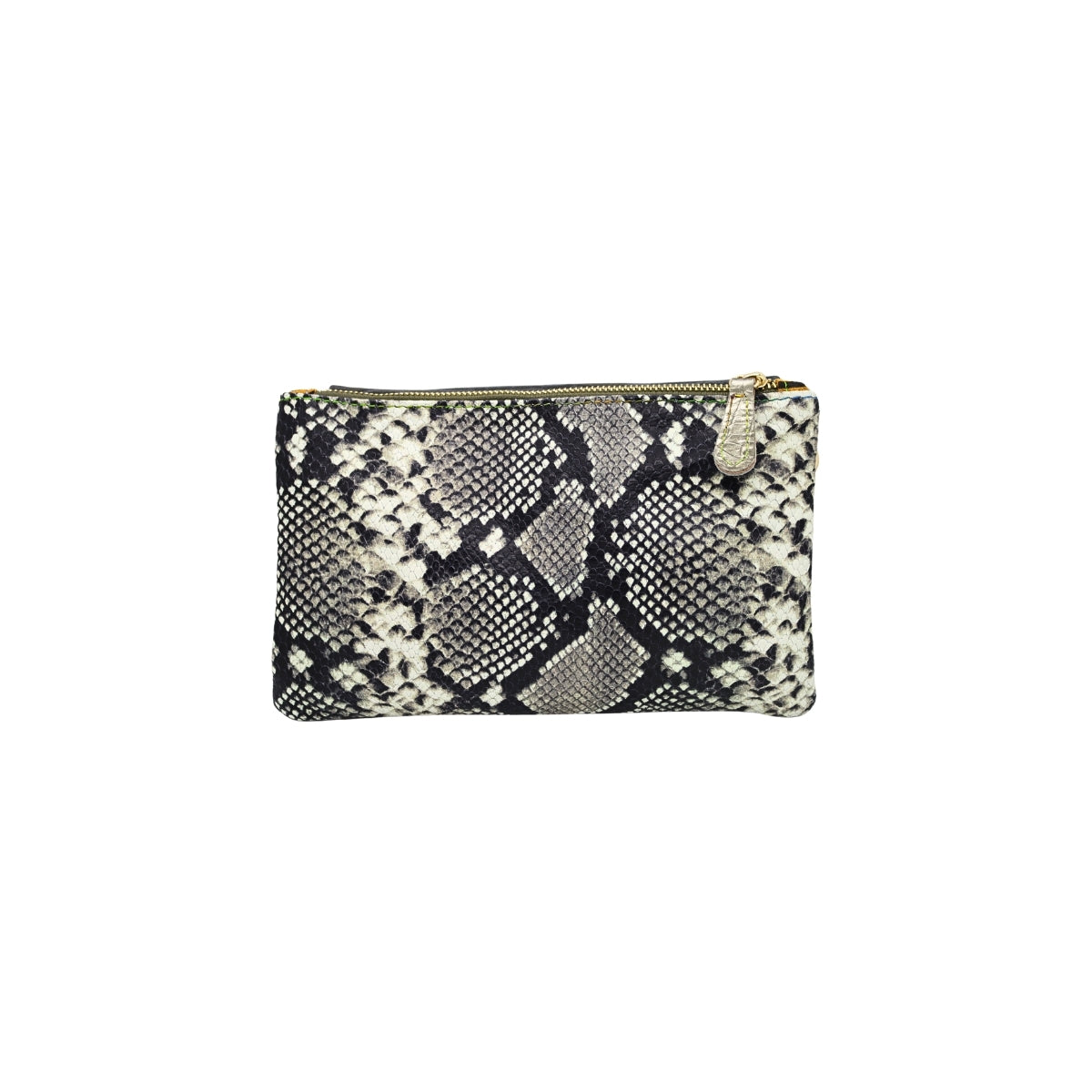 Ebarrito Black and White Snakeskin Foldover Leather Clutch