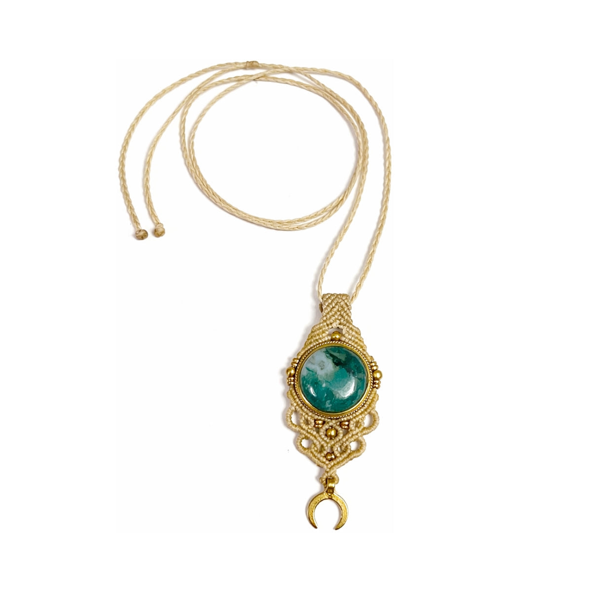 You & Eye Moss Agate Macrame Long Necklace