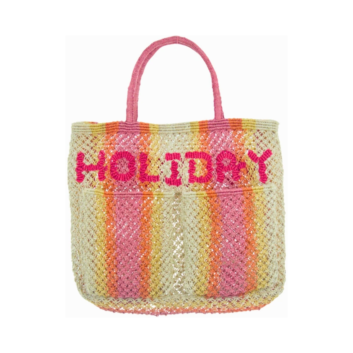 The Jacksons Bags Large Hot Pink Stripes Monty Holiday Jute Tote Bag