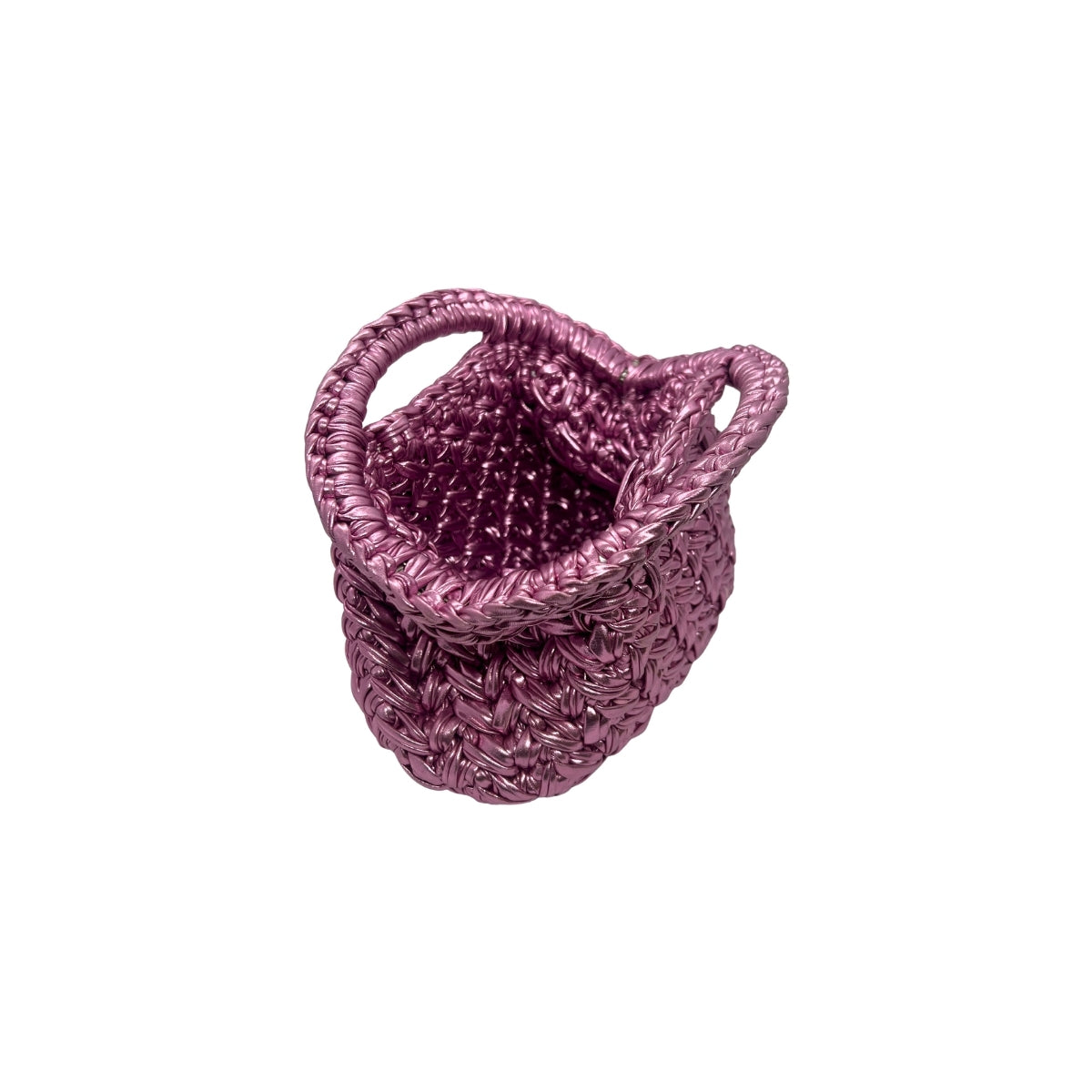 Metallic Pink Leather Crochet Clutch Bag
