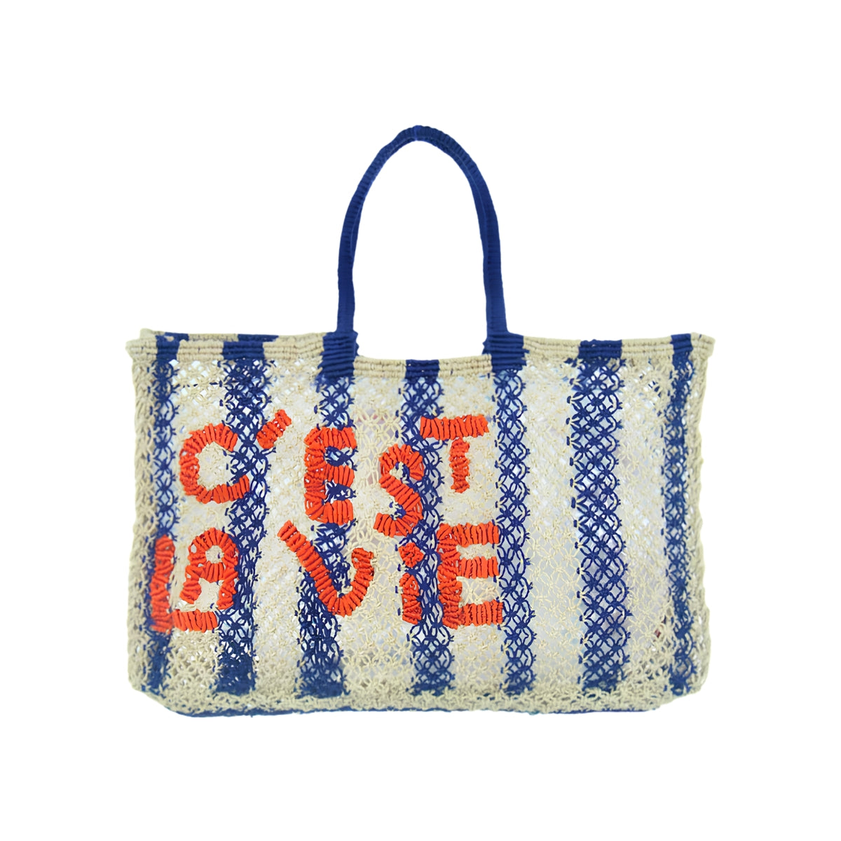 The Jacksons Bags Lavinia Blue Striped C'est La Vie Jute Tote Bag