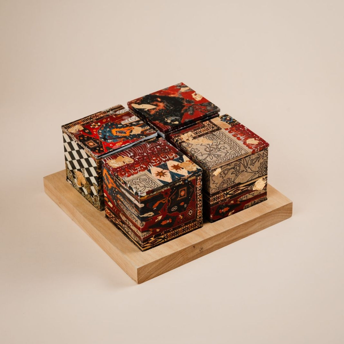JRD Home Mixed Motifs Decoupage Plexi Boxes with Wooden Tray