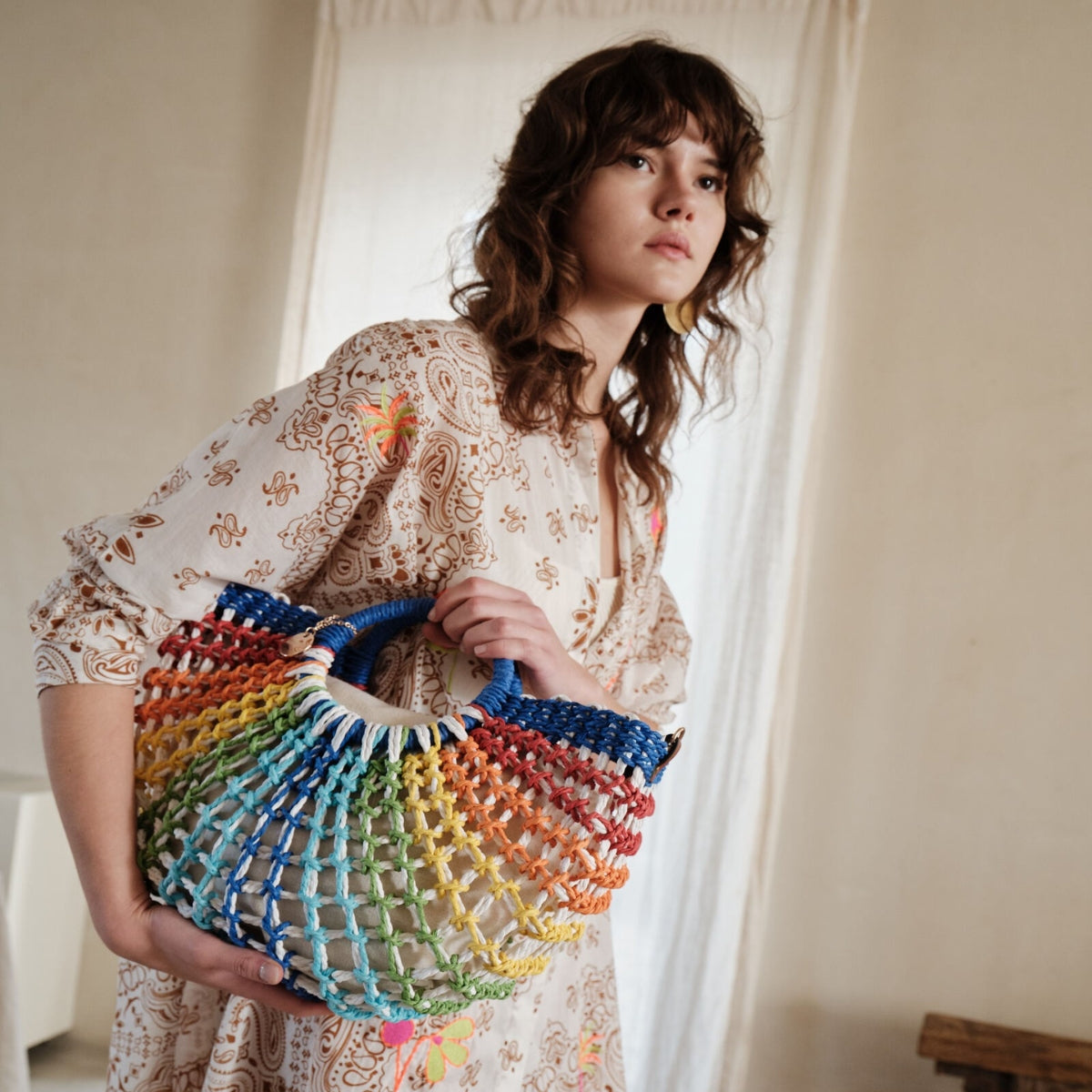 Rainbow Macrame Rope Beach Bag