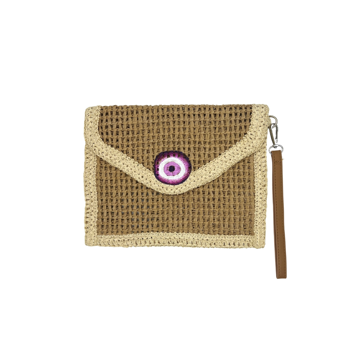 City Girl Hand-Painted Purple Evil Eye Straw Clutch Bag