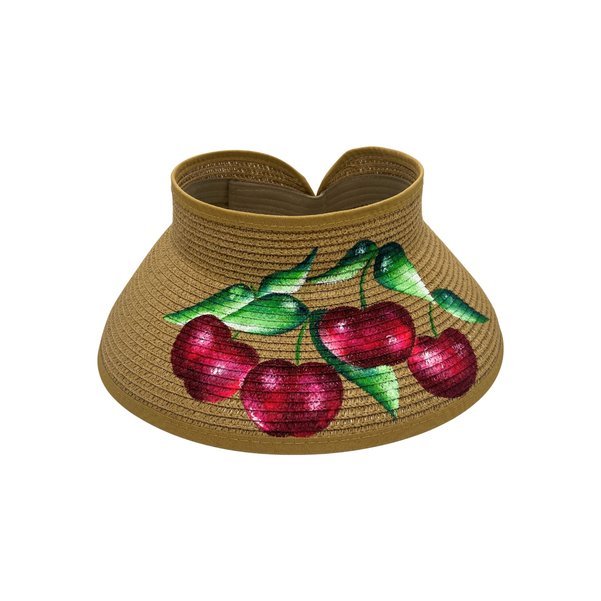 City Girl Hand-Painted Cherries Roll-Up Sun Visor Hat