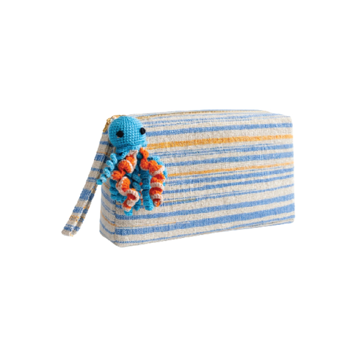 Basma Collection Blue Striped Woven Pouch with Octopus Charm