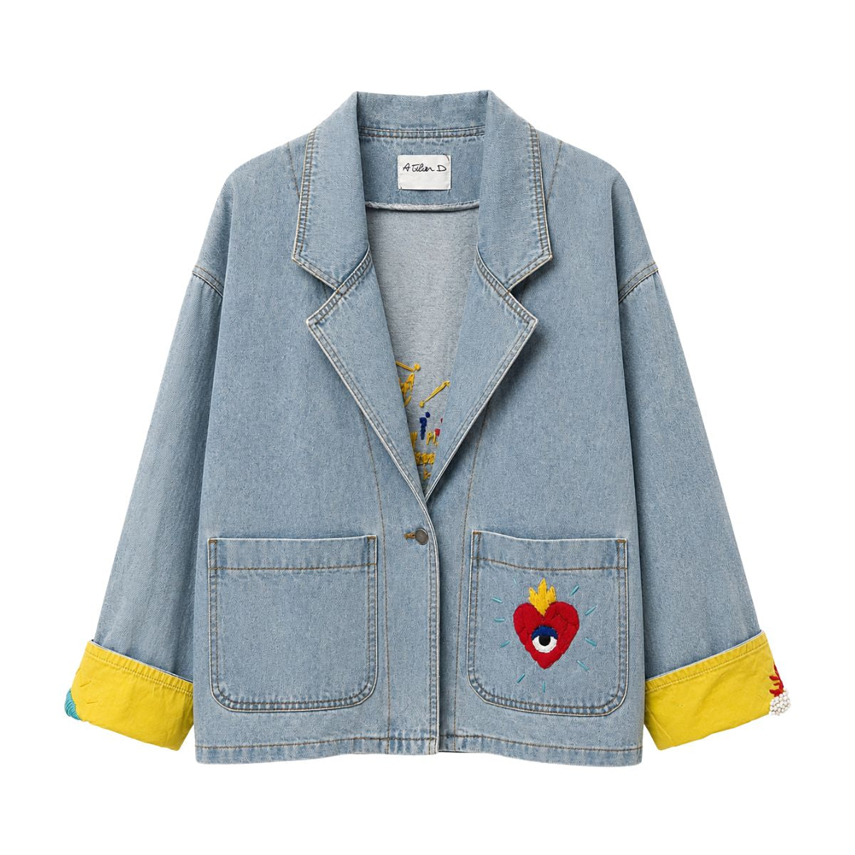 Boutique Flo Super Mom Embroidered Light Denim Jacket