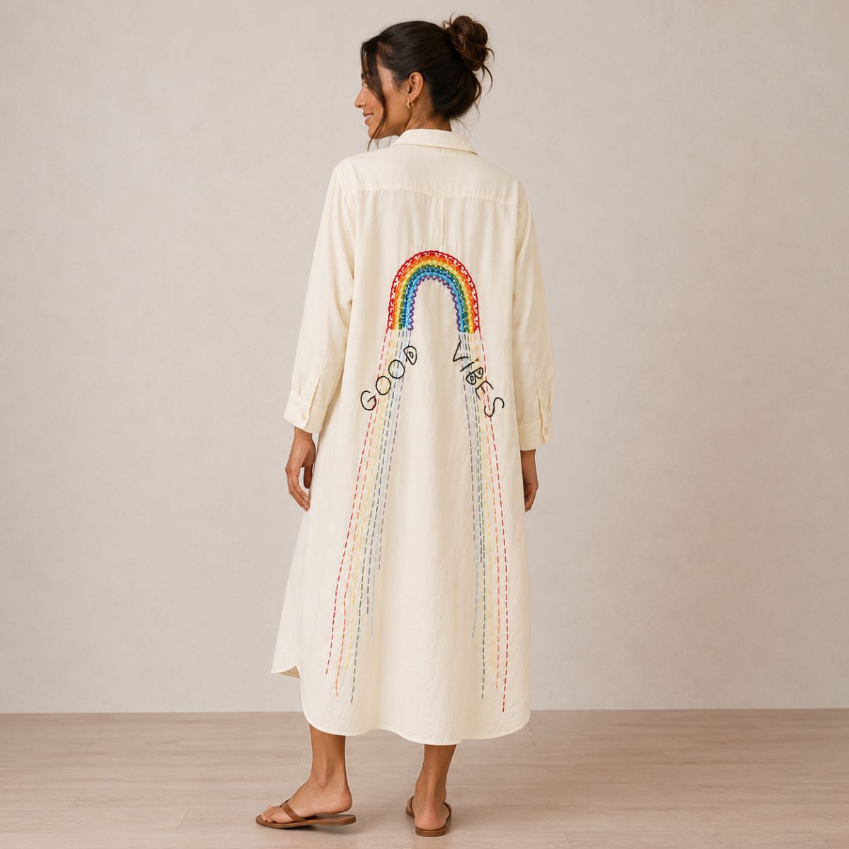 Good Vibes Embroidered Shirt Dress