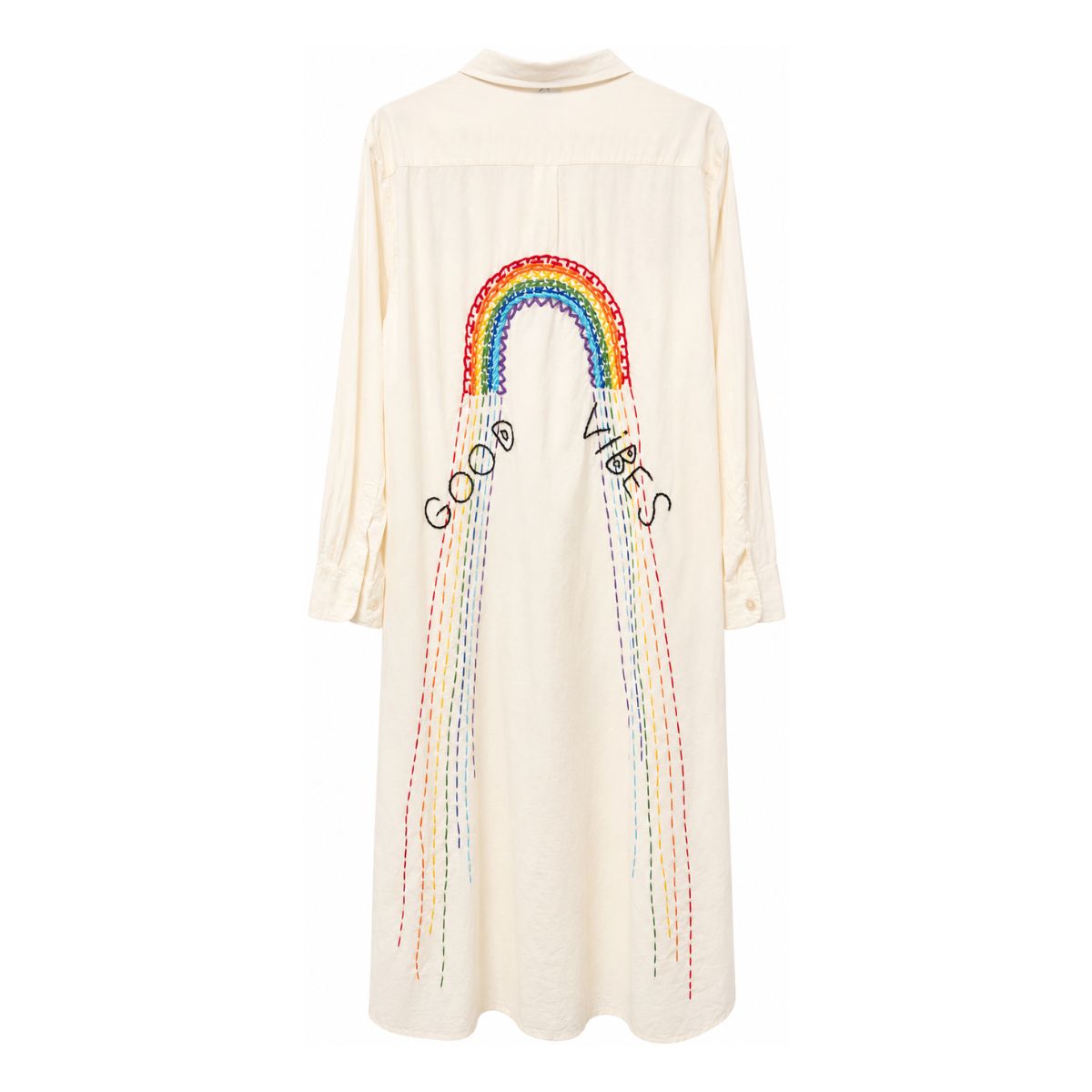 Good Vibes Embroidered Shirt Dress