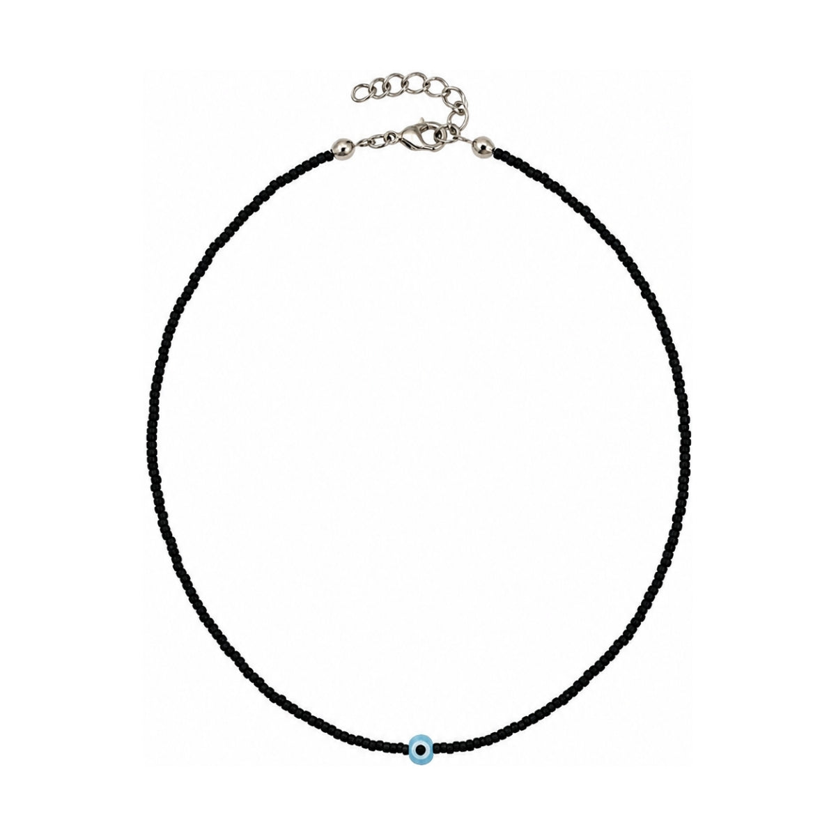 You & Eye Black Tiny Beaded Evil Eye Choker Necklace
