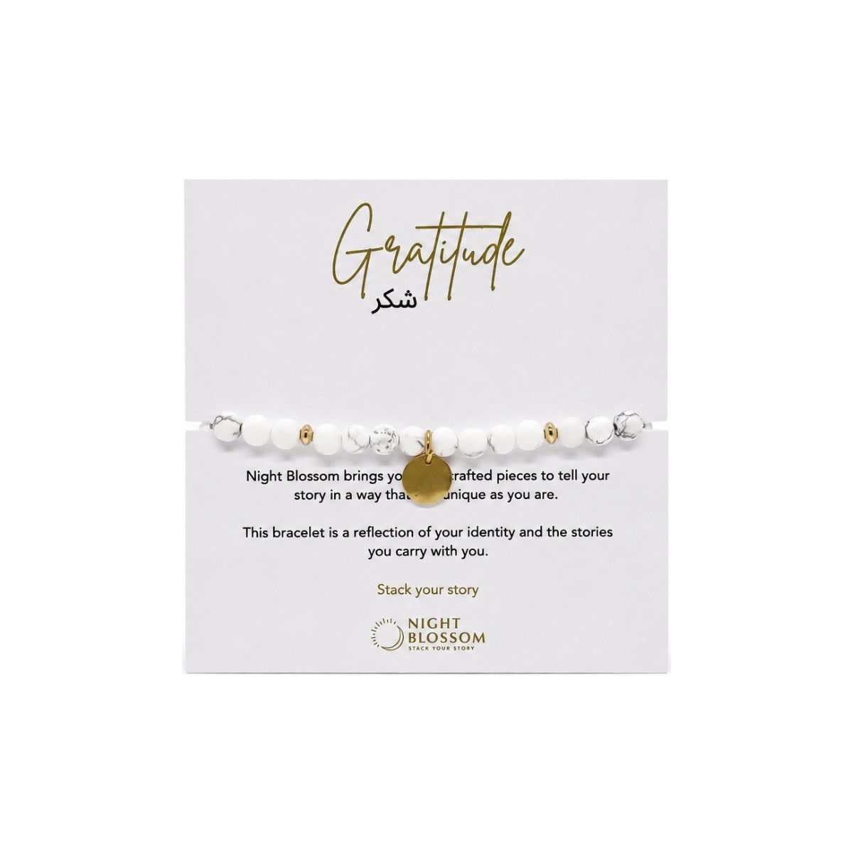 Night Blossom White Howlite Gratitude Arabic Bracelet