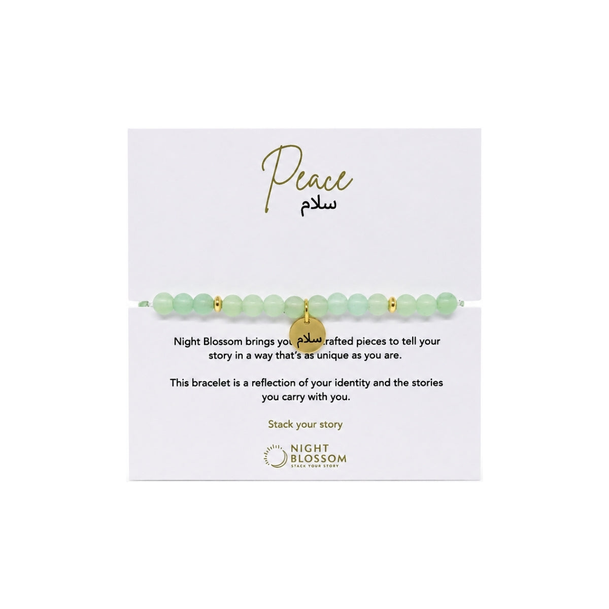 Night Blossom Green Aventurine Peace Arabic Bracelet